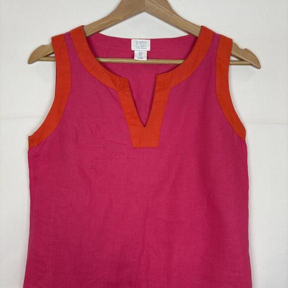 Sigrid Olsen 100% Linen Pink and Orange Color Block Shift Dress Sz. S - Picture 3 of 6